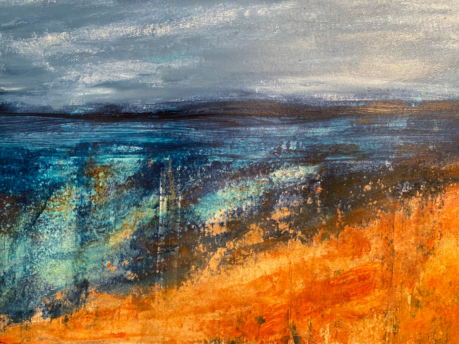 Abstract seascape from the ‘Vitamin-Sea’ collection. Acrylic on paper, original artwork by Ashley Thompson. 